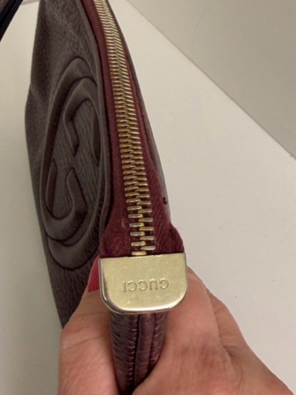 Gucci Soho Wristlet Clutch Burgundy Zipper Strap Pouch - Picture 3 of 7